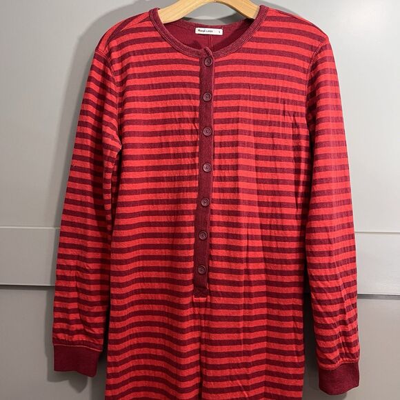 Marine Layer Pajama Women Small Red Striped One Piece Jumpsuit Henley Holiday - Picture 4 of 16